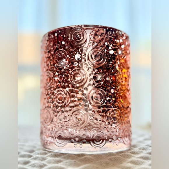 New Large Rose Gold Mercury Glass Circles & Spheres Pattern Candle Holder 4” - Picture 1 of 6